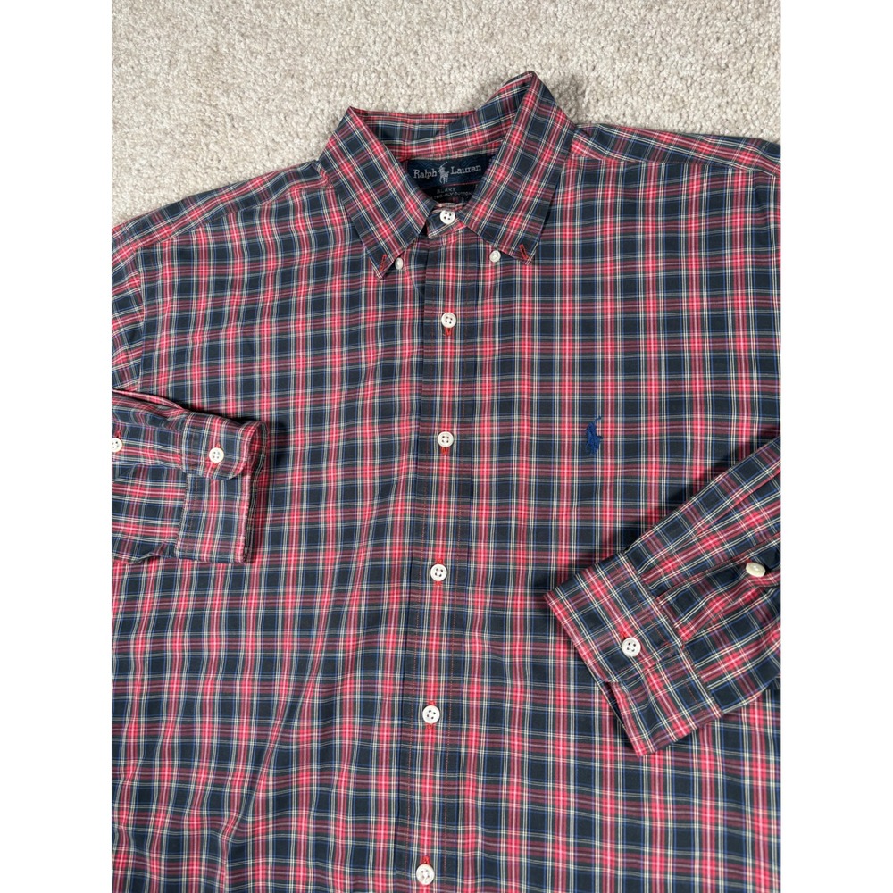 Polo Ralph Lauren Plaid Button Down Shirt Red Navy Blue Long Sleeve XL Blake VTG